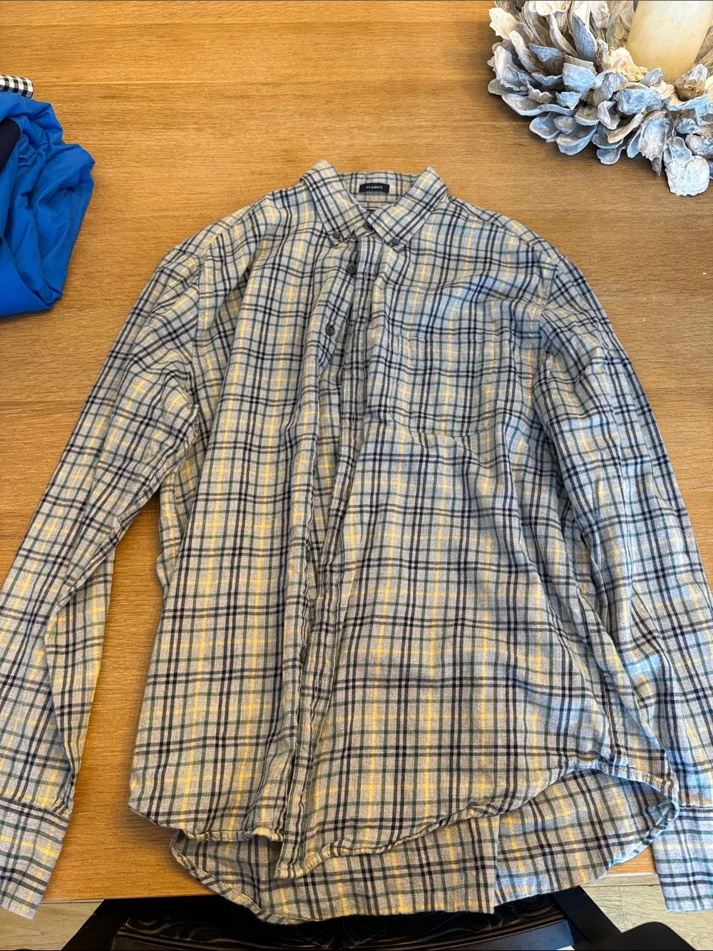 J. Crew Plaid Button-Up Shirt in Blue, Yellow, Cream
